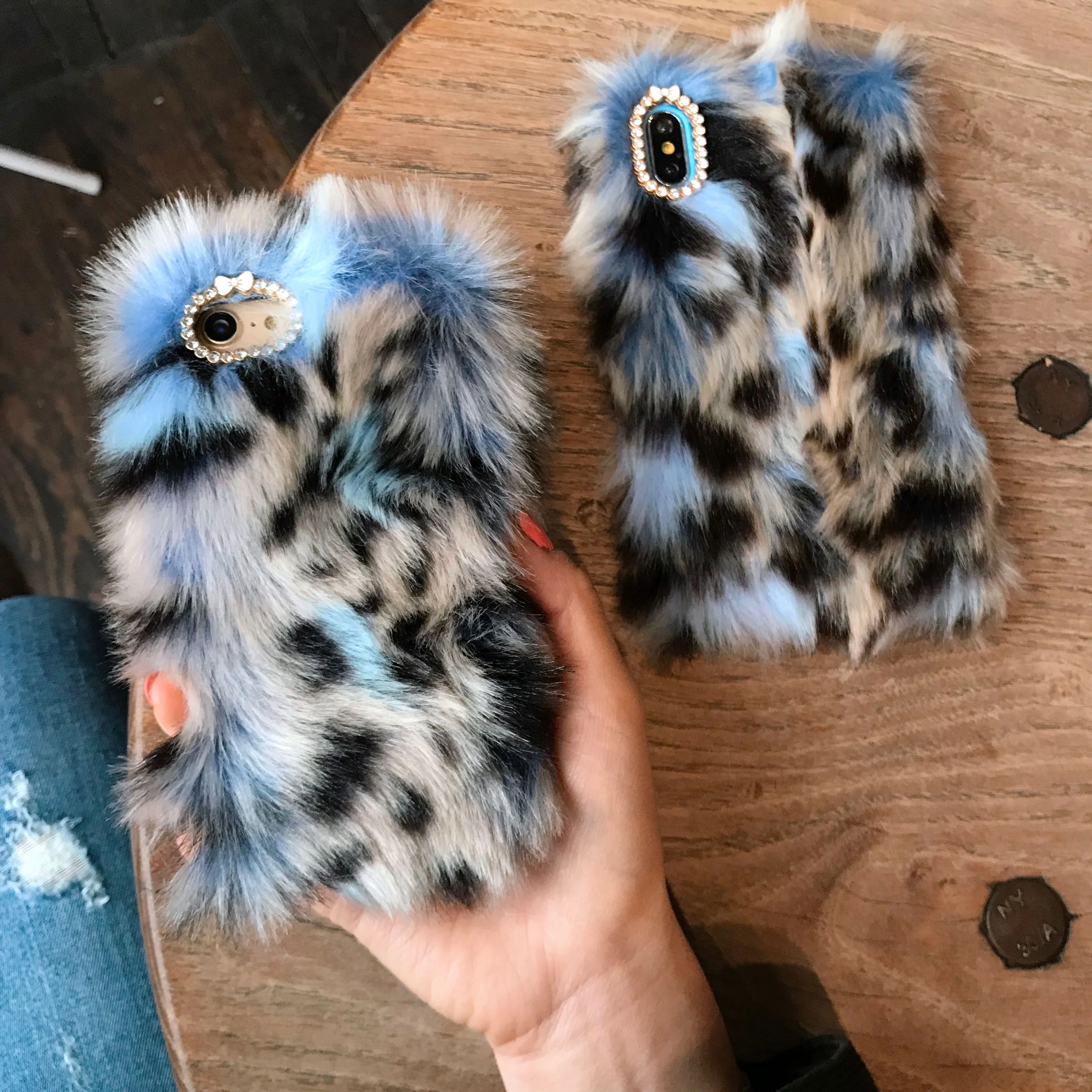 Blue Leopard Faux Fur iPhone Case - Image 26